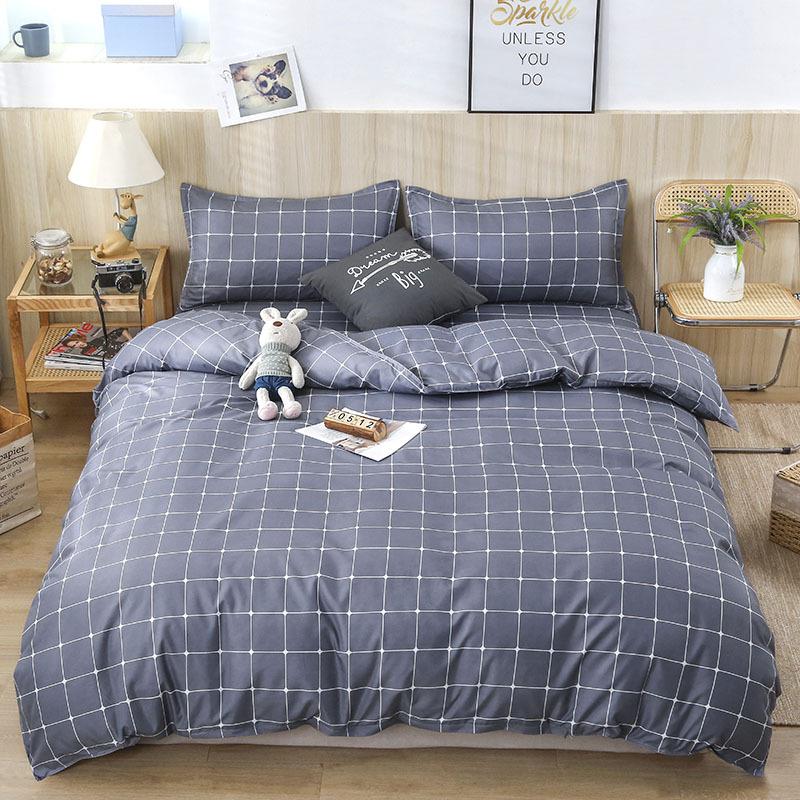 Four Seasons Sengesett 4 stk børstet sengetøy Husholdningsstudent-trykt laken Dynetrekk Putevar for King Queen Beds
