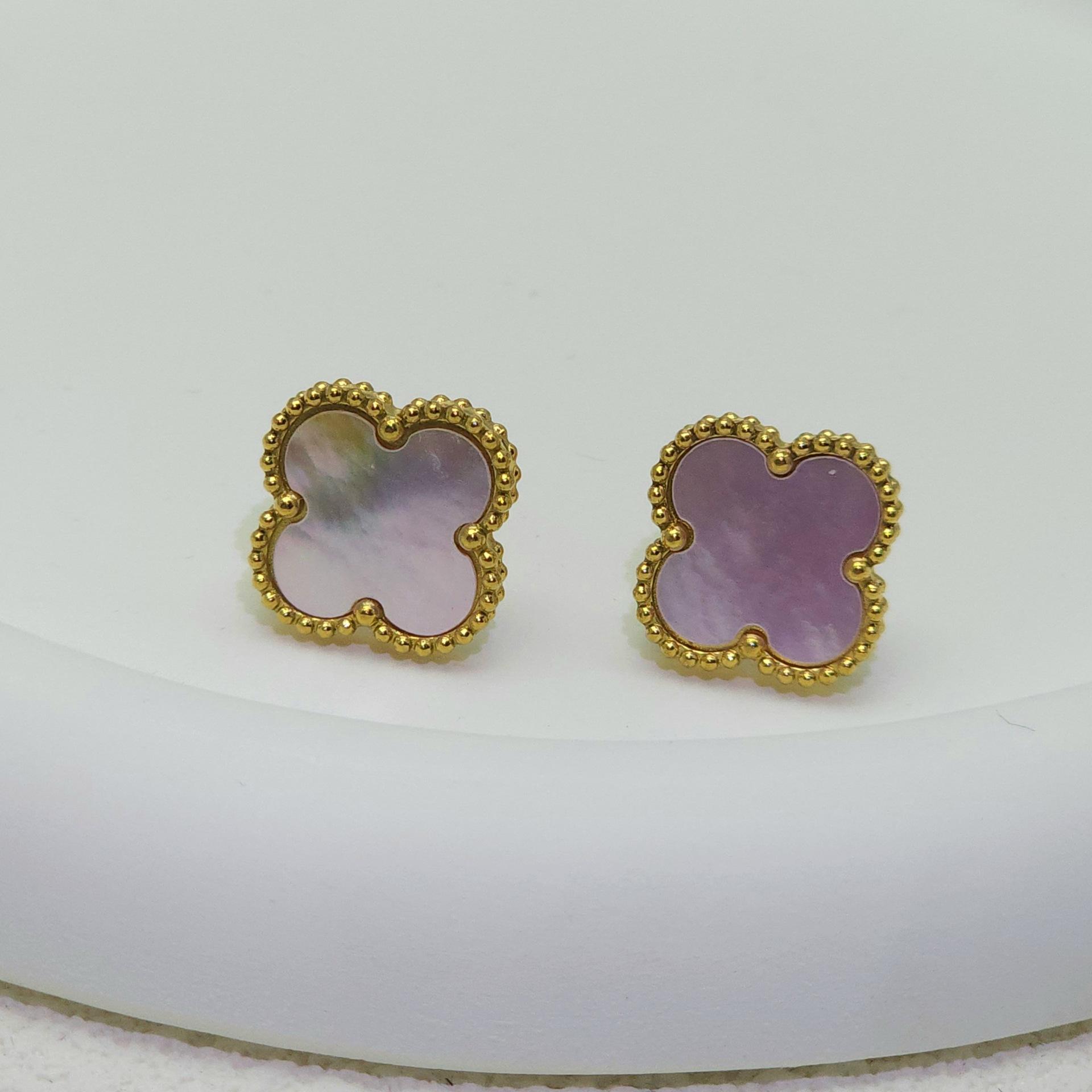 Высококачественная титановая сталь Натуральный перламутр Четырехлистный клевер Серьги для женщин 18K Модные Премиальные серьги