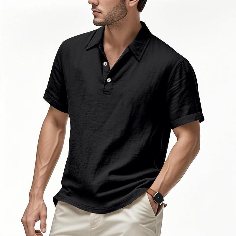 Summer Men's Casual Buttoned Loose Linen Lapel Short Sleeve Shirt for Men