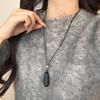 Minimalist Matte Metal Water Drop Pendant Necklace for Women Personality Wax Rope Long Adjustable Sweater Chain Design Jewelry