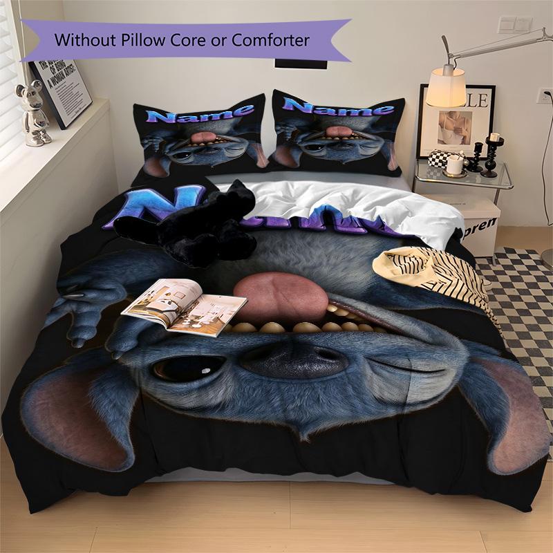 Custom Name Blue Alien Bedding 3 Piece Set HD Print Duvet Cover Pillowcases for Teens Adult Bedroom Decoration Christmas Gift