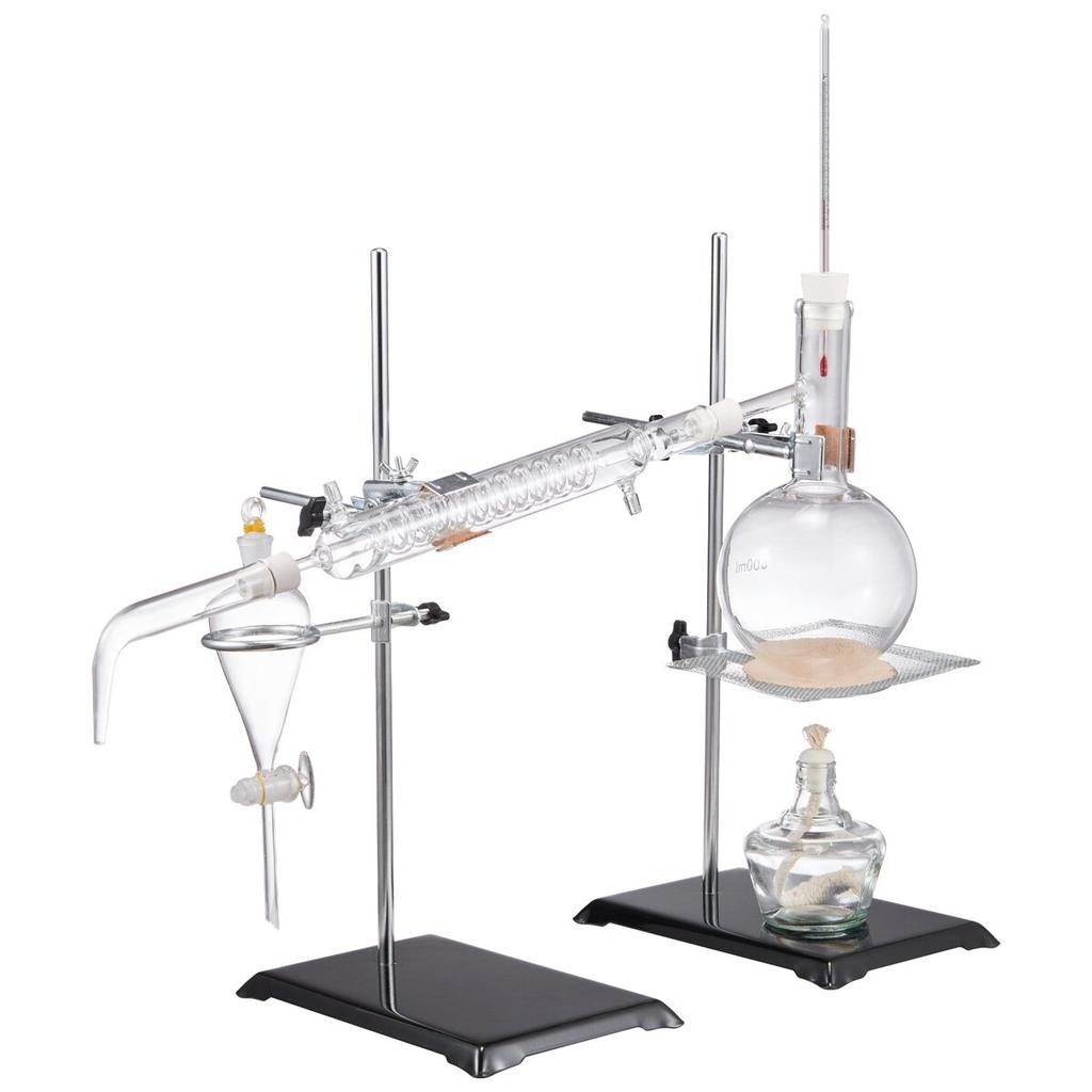 Essential Oil Distillation Kit, 500ml Distillation Apparatus, 3.3 Boro Lab Glassware Distillation Kit with Alcohol Lamp, Ceramic Mesh and 24, 40