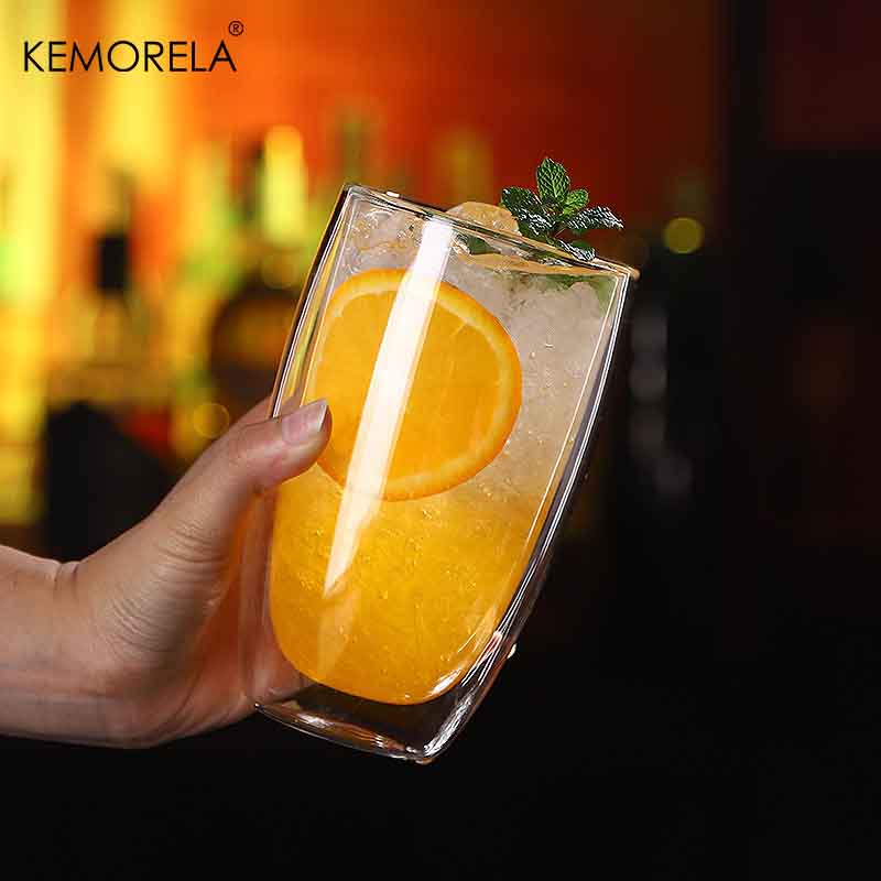 1PCS Double-Wall Heat-Resistant Glass Cup Transparent Milk Tea Whisky Beer Coffee Drinkware Cup for American Style Drinking