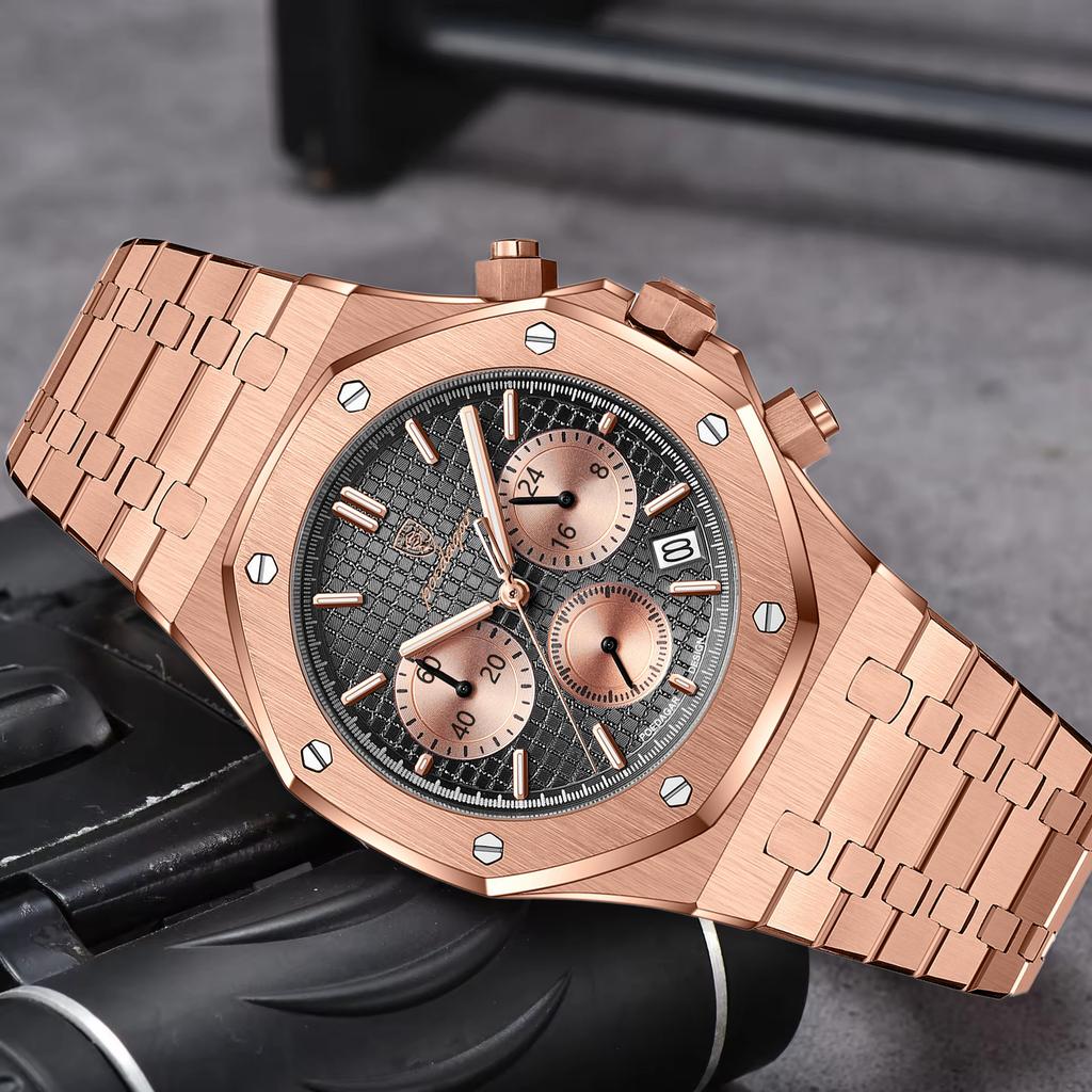 Fashion Man Wristwatch Waterproof Stainless Steel Luminous Men Watch Chronograph Date Luxury Quartz Men's Watches