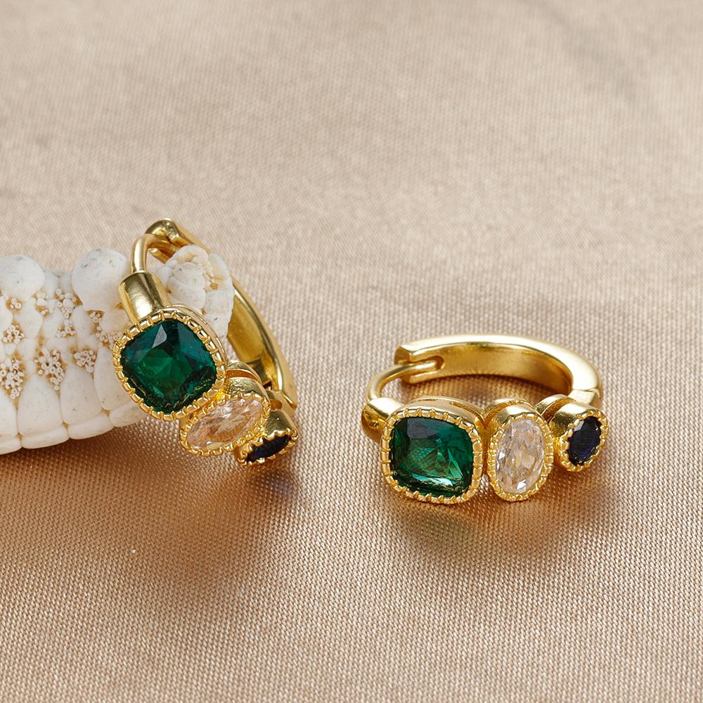 Vintage Gold Color Stainless Steel Circle Hoop Earrings Fashion Green White Blue Cubic Zirconia Circle Earrings Trendy Jewelry