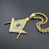 Hip Hop Iced Out Masonic All Seeing Eye Pendant Necklace Male Gold Color Stainless Steel Chain For Men Freemason Mason Jewelry