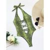 Women's One Piece Snakeskin Print Swimsuit Halter Neck Cut Out Lace Up Design Beachwear Swimwear Bodysuit