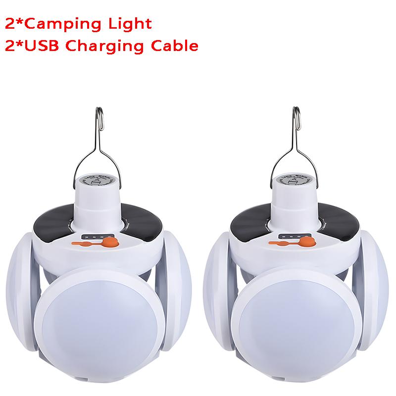 Portable Solar Camping Light Rechargeable Outdoor Tent Lamp Folding LED Football Bulbs with Hanging Hook Fishing Hiking Lantern