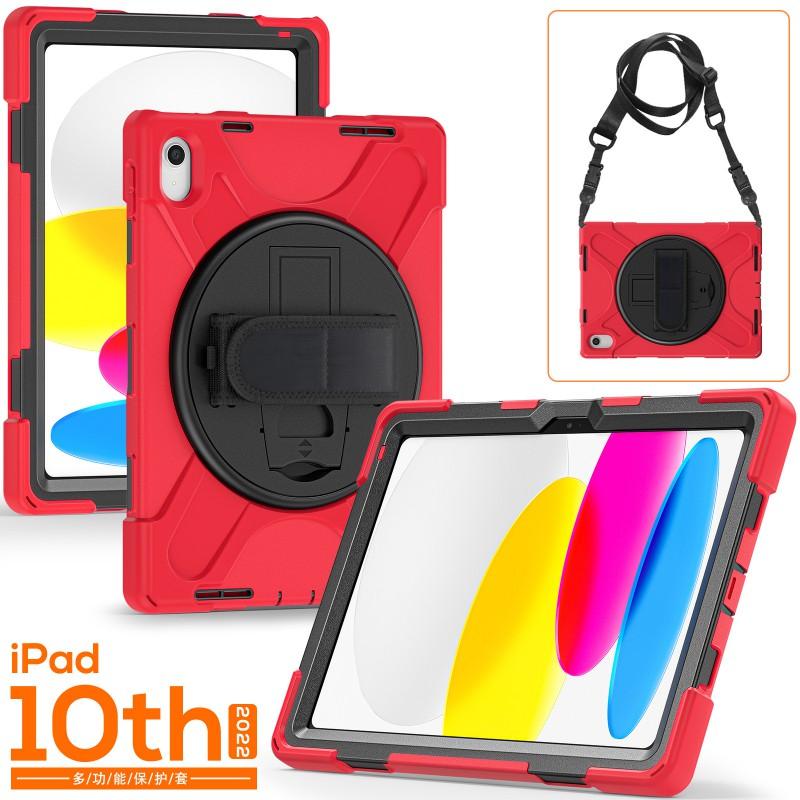 IPad 10th Gen Case 10.9 Inch Silicone Cover With Stand Shoulder Strap Full Body Shockproof