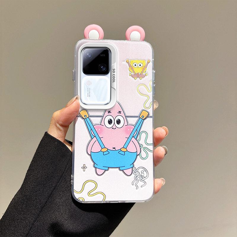 KEYSION Cute Ear Cartoon Case for VIVO V30 Pro 5G V30 with Lanyard Soft Silicone+PC Shockproof Phone Back Cover for VIVO V30 Pro