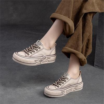 Spring Genuine Leather Women Shoes Lace-up Sewing Flat Handmade Concise Leisure Comfortable Ladies Shoes