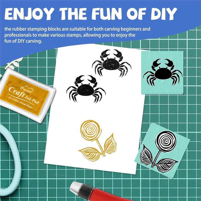 2025 Trend Für Anfänger Stempelherstellung Set 6 Stück 5x5 cm Gummi Schnitzblöcke, Linoleumblockstempel Für DIY