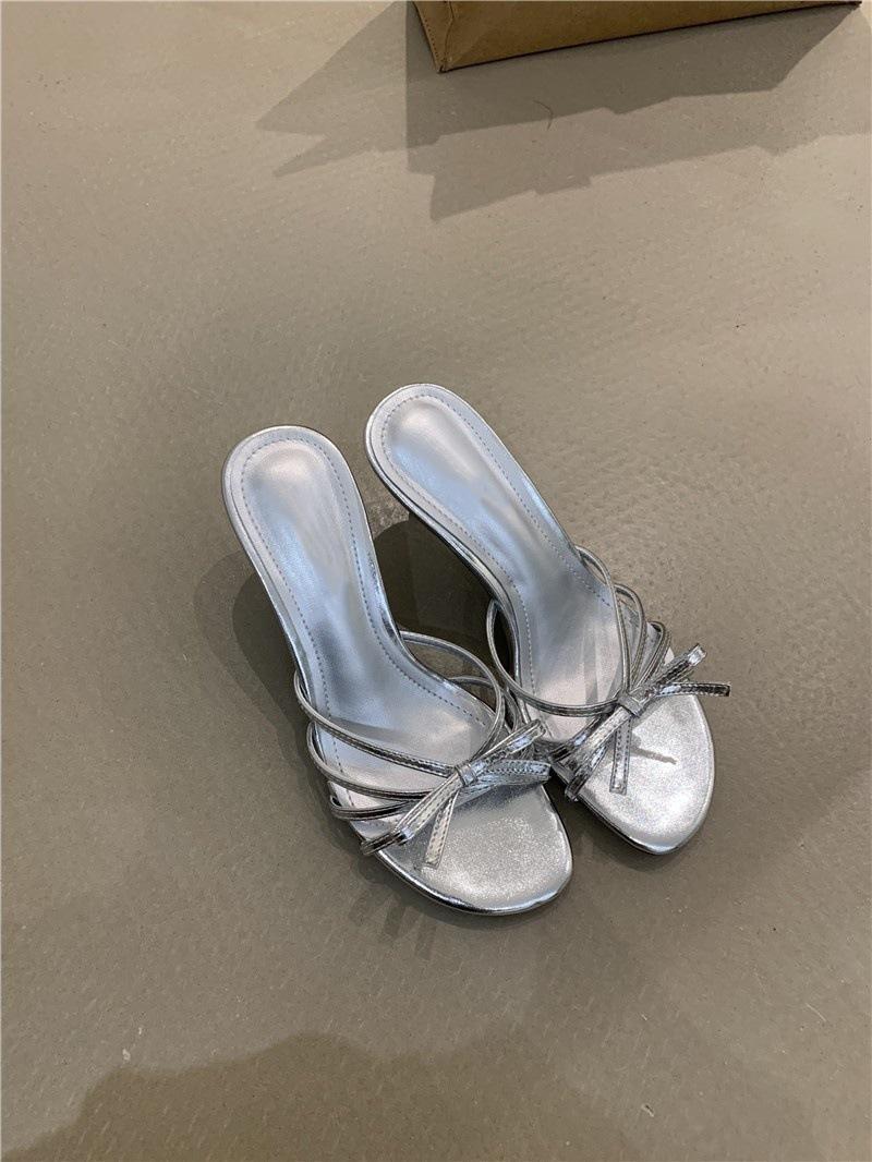 

Нежные сказочные туфли на высоком каблуке, темпераментные, светские, с бантом, с открытым носком, шпилька с сандалиями 39 серебряный