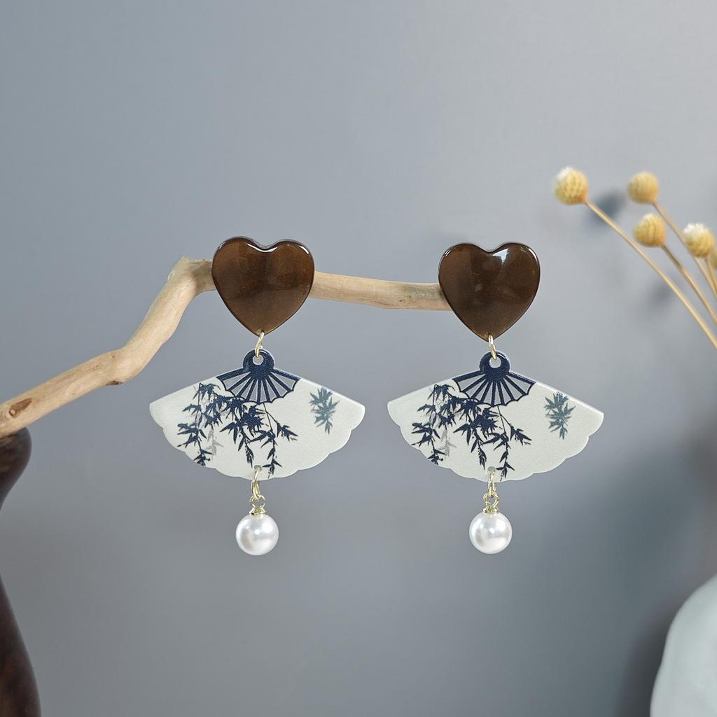 Antique Beaded Long Fringed Earrings, Chinese Hanfu Accessories, Flower Fan Bow Earrings.