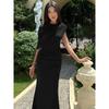 European and American Hot-selling Women's Clothing Spring New Fashion Slanted Shoulder Design Tight Hip-wrapped Pleated Irregular Dress
