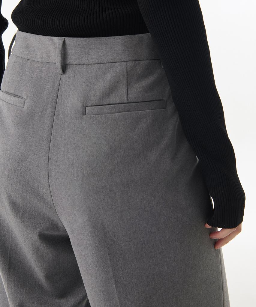 MUSINSA STANDARD WOMAN Women'S Low Waist Deep Tuck Wide Hidden Banding Slacks [Melange Gray]
