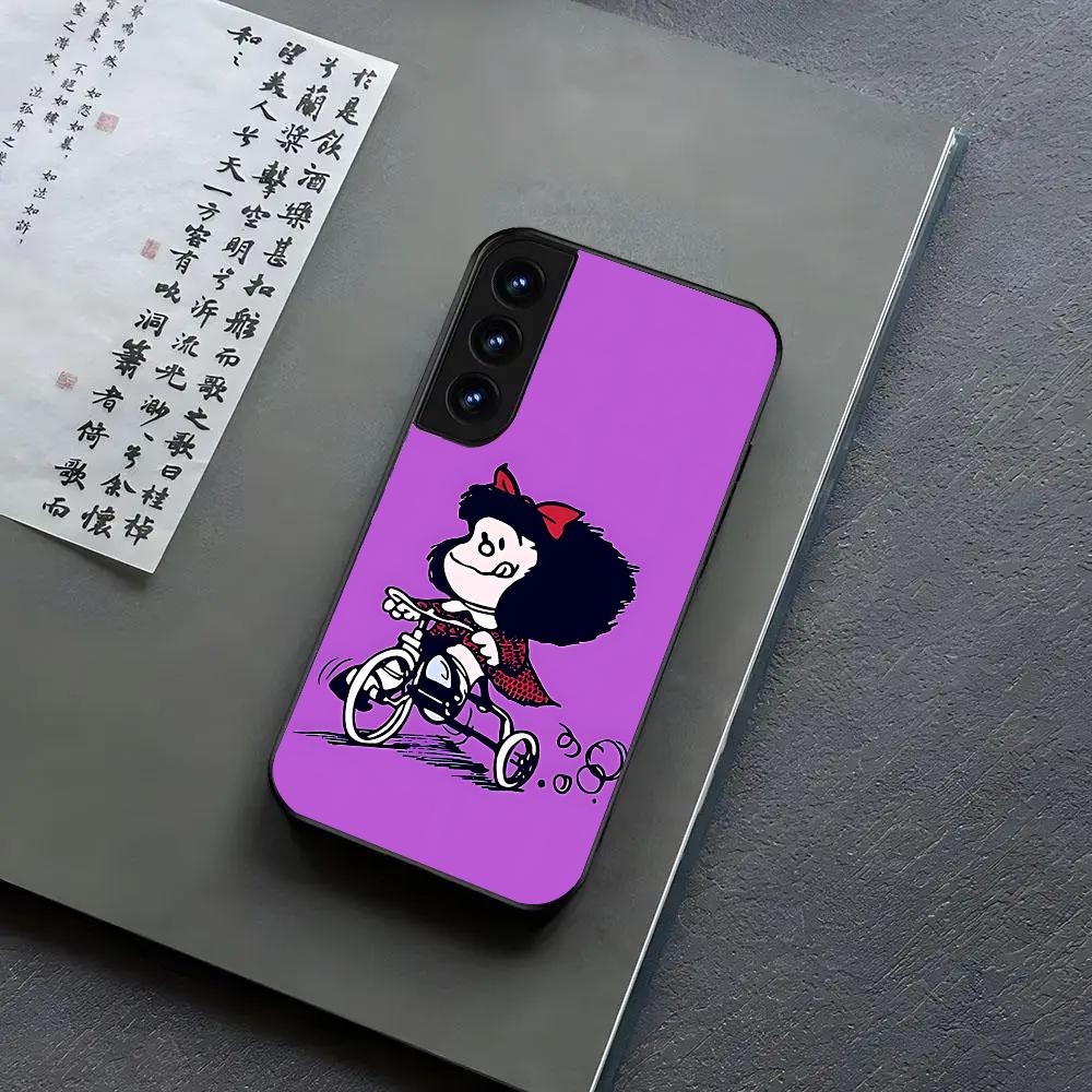 Cute Mafalda Cartoon Phone Case For Samsung S24, S25 22,30,,Note20,Ultra,Lite,Ultra,5G,Plus,FE Black Cover