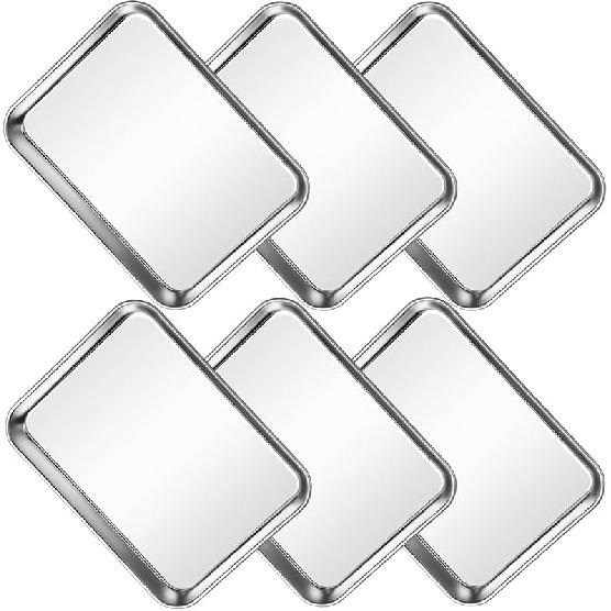CACOLES Stainless Steel Baking Sheet Pan Set of 6, Cookie Sheet Metal Baking Pan Oven Tray, Cooking Baking Sheet for Toaster Oven, Easy Clean, 6