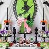 42pcs Witch Cake Topper Set, Mini Witch Hat & Silver Crown, Pink Green Foam Ball Cake Decorations for Halloween Party, Birthday