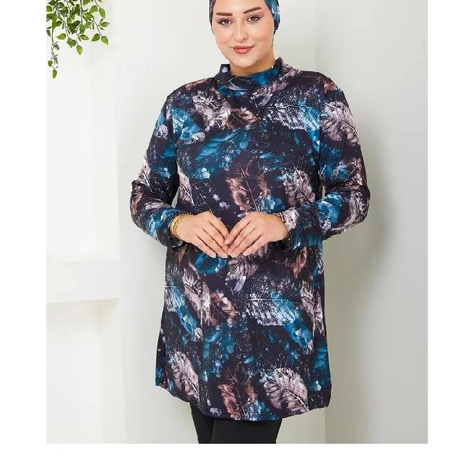 New Green 2 Piece Set Muslim Women Modest Muslim Floral Print Swimwear Full Coverage Swimsuit Islamic Hijab Beachwear Burkini Swimsuit (without