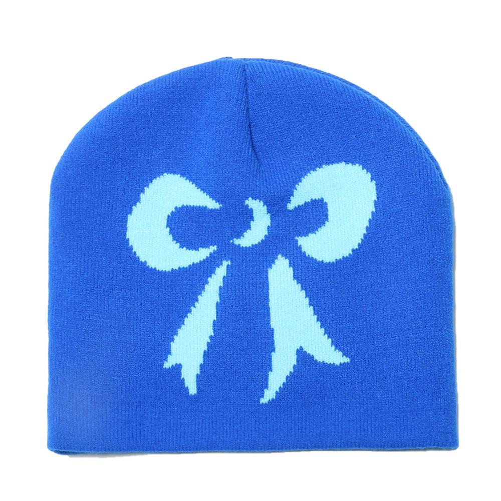 Ins Japanese Korean Version Trendy Versatile Knitted Hat Autumn and Winter New Warm Winter Hat Bow Jacquard Knitted Hat Women