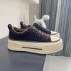 Leder Muffins Schuhe Damen Plateau Samt Herbst und Winter Retro Schnürung atmungsaktiv lässig höhenverstellbare Sohle Baumwollschuhe Trend