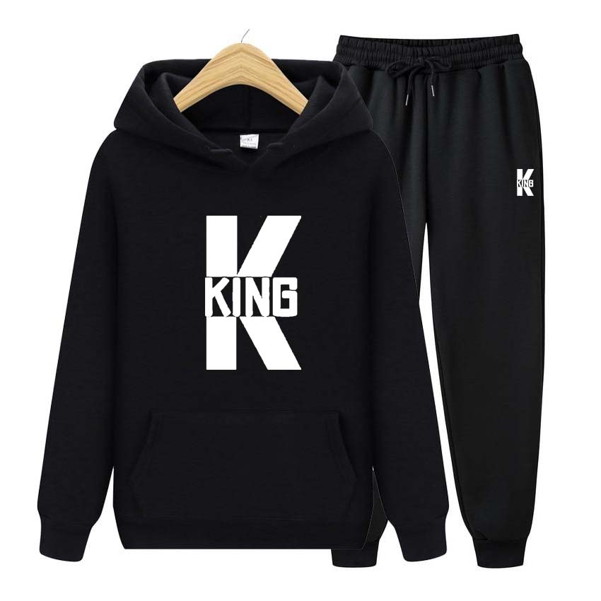 King Print Tracksuit 2 Pieces Set Long Sleeve Sweatshirts for Men Women Sport Suit Hooded Pullover Sweatshirt Top Coat