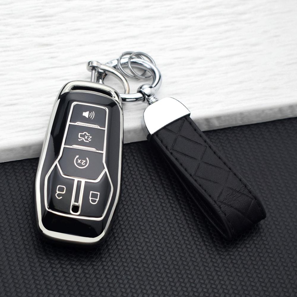 5 Buttons Tpu Car Key Case Cover For Ford F-150 Fusion Mondeo Mustang Explorer Edge Soft Anti-Scratch Key Fob Bag Key Chain