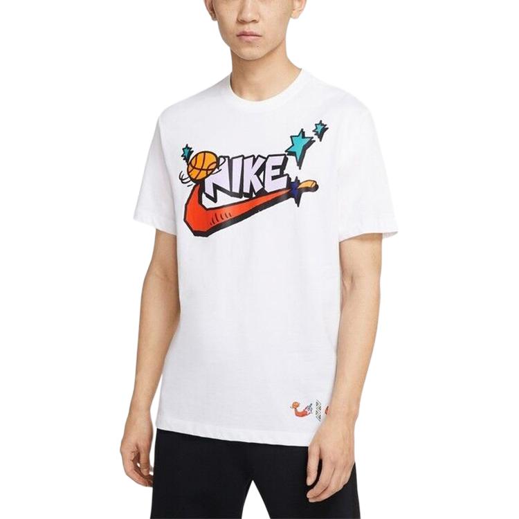 Nike T-shirt Uomo Girocollo Stampa Logo Basket Bianca DD9373-100