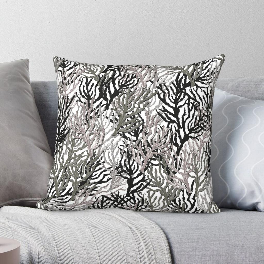 Corals Monochrome Square Pillowcase Polyester Linen Velvet Pattern Zip Decorative Home Cushion Case Wholesale