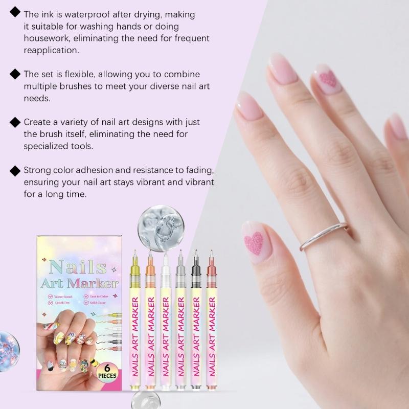 6Color Nail Art Pen DIY Nail Art Painting Pen Fine Tip Markers for Intricate Pattern Easy To Use for Professional