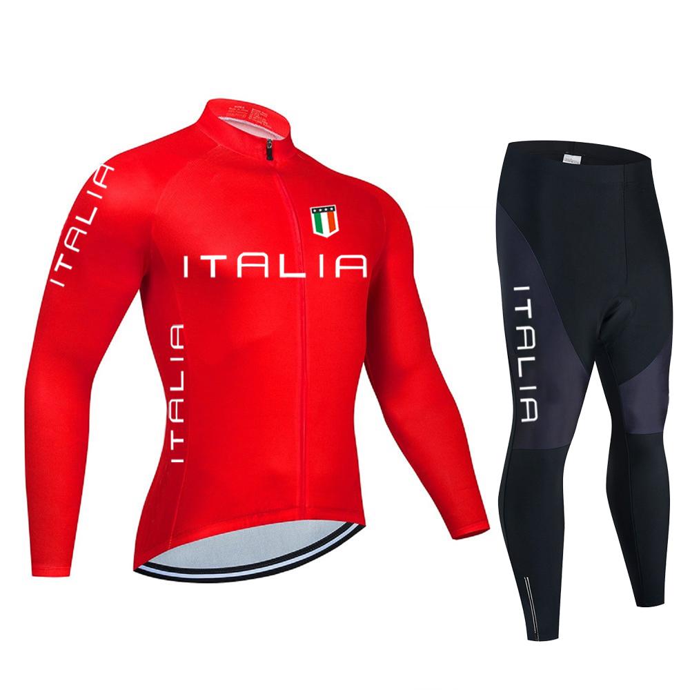 

ITALIA New Pro Team Breathable Long Sleeve Men Cycling Jersey Set MTB Bike Clothing Autumn Bicycle Clothes Maillot Ropa Ciclismo 3XL