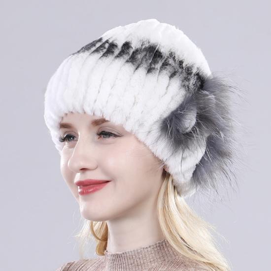 New Knitted Rex Rabbit Fur Hat For Women Winter Warm Natural Fur Hats Thick Outdoor Girl Fashion Real Rex Rabbit Fur Caps