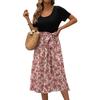 Summer Women's Dress Round Neck Splicing Lace-up Print Short-sleeved Casual Dresses
