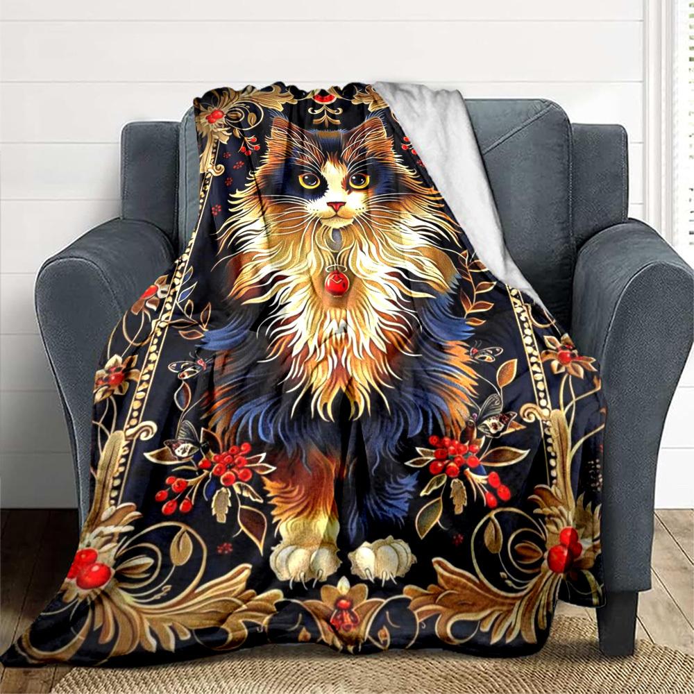 

1pc Elegant Cat Tapestry Blanket Lightweight Flannel Blanket Throw Blanket For Sofa, Bed, Travel, Camping, Livingroom, Couch, Chair, And Bed yy2509026 100x150cm