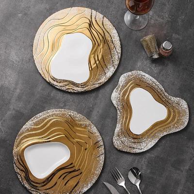 Gold Foil Relief Dining Plate Ceramic Concave Convex Disc Restaurant Creative Placement Molecular Gastronomy  Appetizer Plate