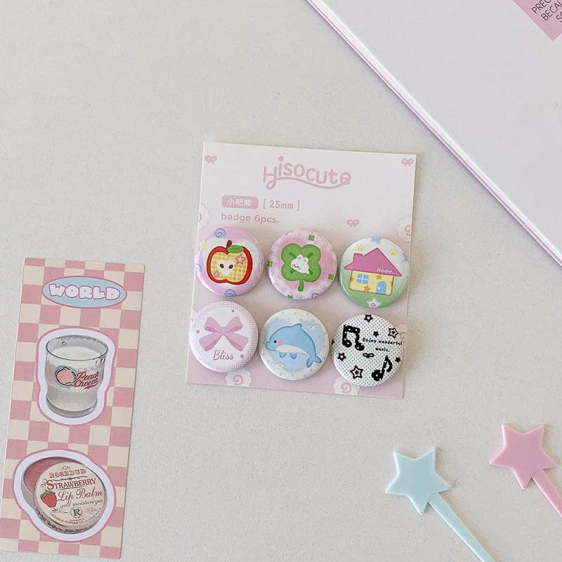 6Pcs Cute Cartoon Mini Cartoon Button Badge Kawaii Retro Girls Kids Backpack Pencil Bag DIY Decorative Brooch Pin Accessories