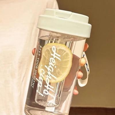 600ML Straw Cup Water Bottle with Tea Separation Filter Student TeaCup for Girls Portable Large Capacity Plastic Cup for Summer