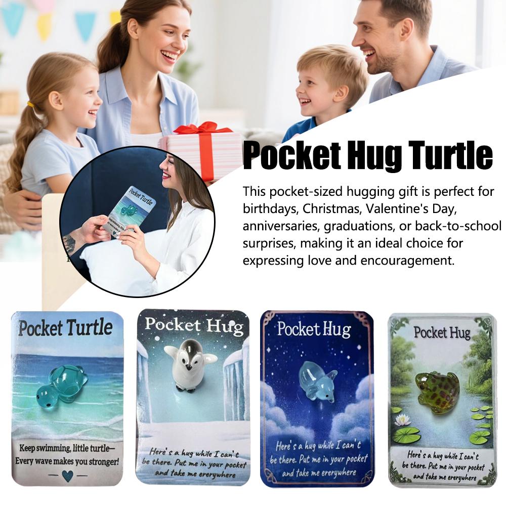 Animal Pocket Hug Gifts, Mini Resin Animal Hug Token, Cute Pocket Hug Turtle Keepsake with Positive Cards Encouragement Card