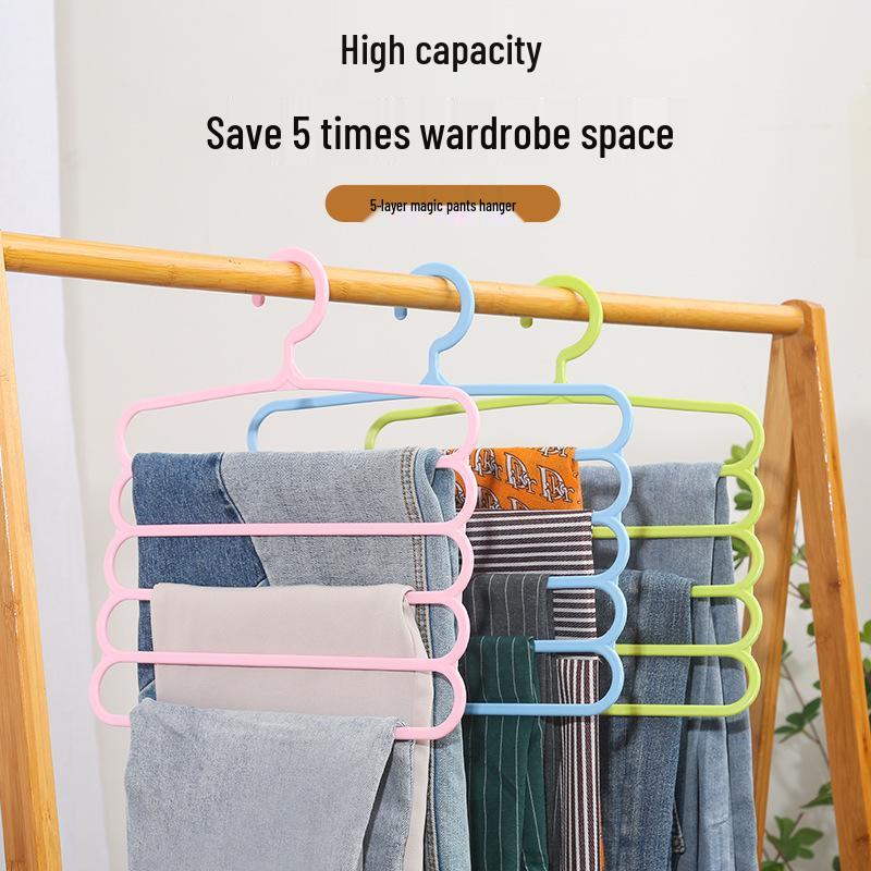 S-Shaped 5-Layer Multifunctional Pants & Scarf Hanger with Clips - No-Trace Storage Solution