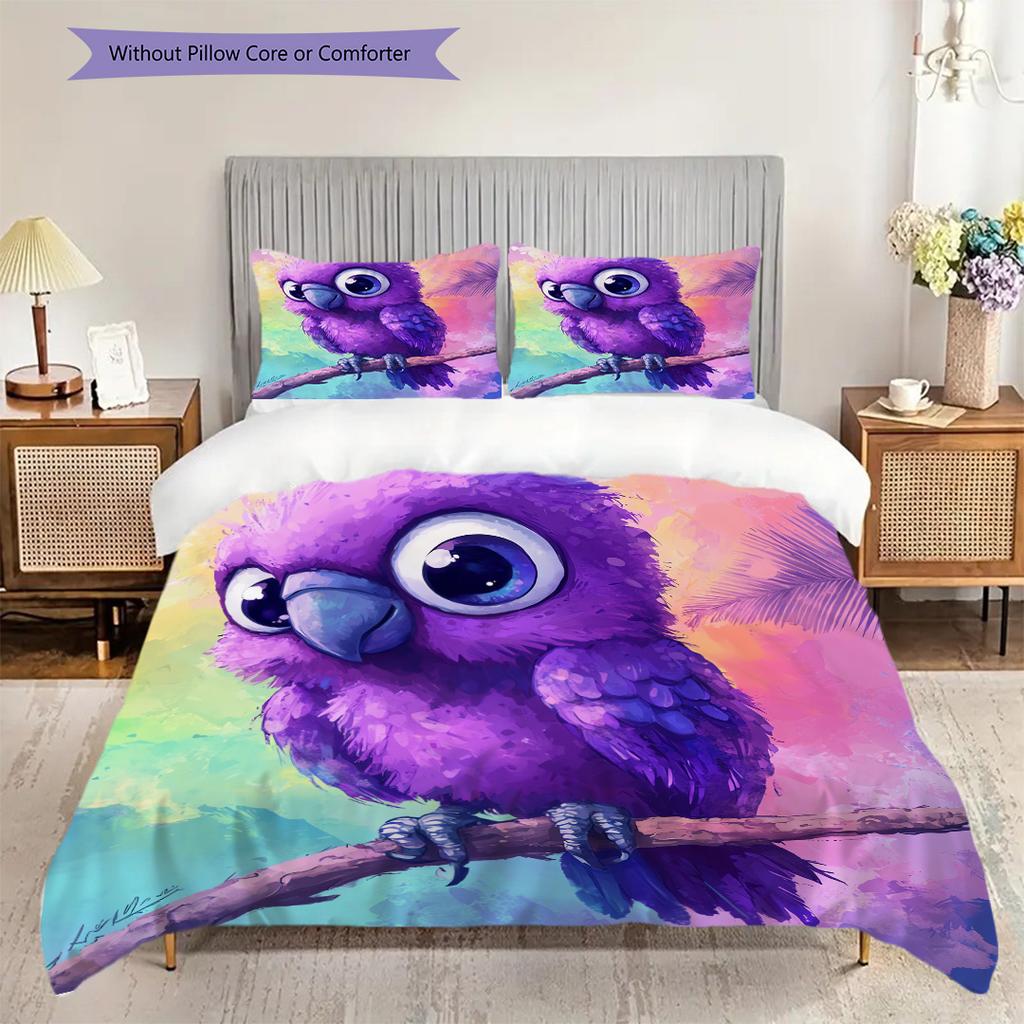 Parrot Pattern Bedding Quilt Set Quilt Cover Pillowcase Home Decoration Birthday Gift (1 * duvet cover + 2 * pillowcase, without core)