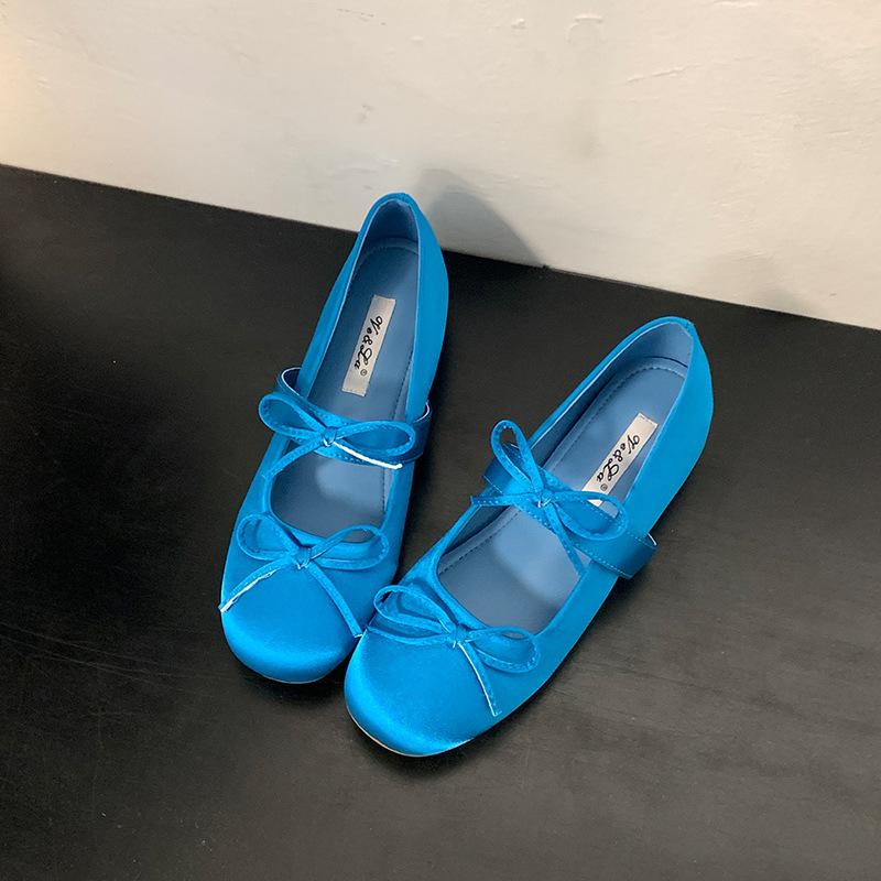 Inner heightening version~ 2025 ballet shoes round head bow Mary Jane with skirt temperament evening single shoes women