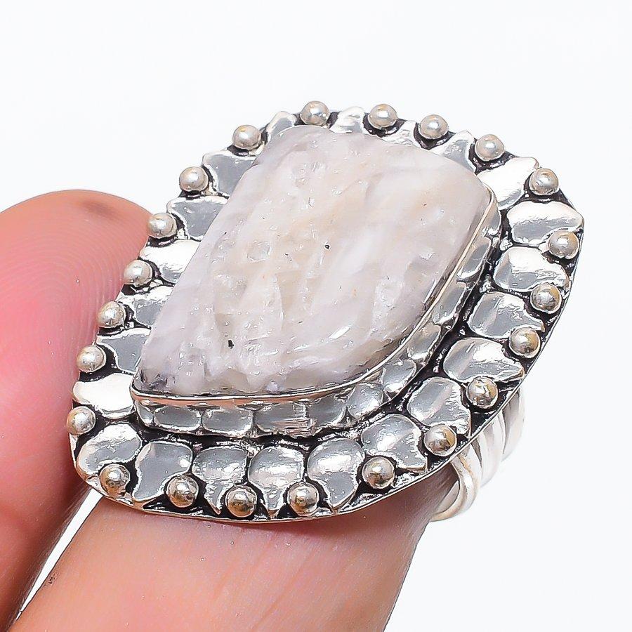 Natural Moonstone Gemstone Handmade 925 Sterling Silver Jewelry Ring Size 7 w9Q85
