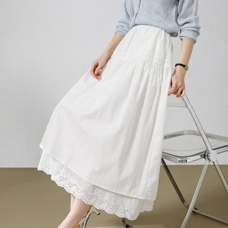 Demana Cotton Poplin Lace Midi A-line Skirt
