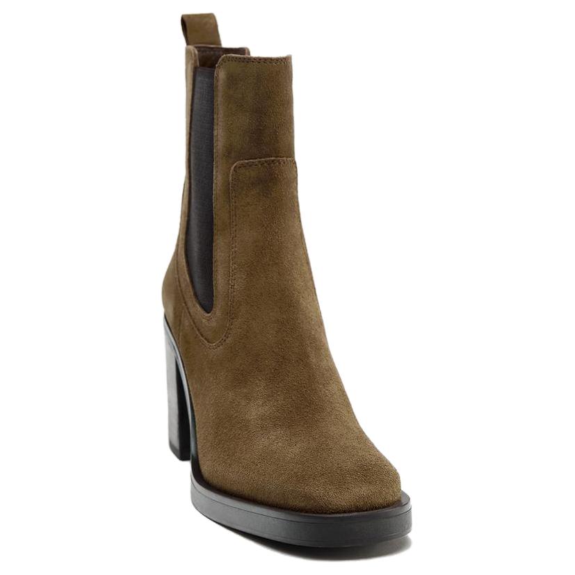 Zara Leather Comfortable Fashionable Simple High Heel Short Chelsea Boots 8.5cm Women boots Brown 12113510105