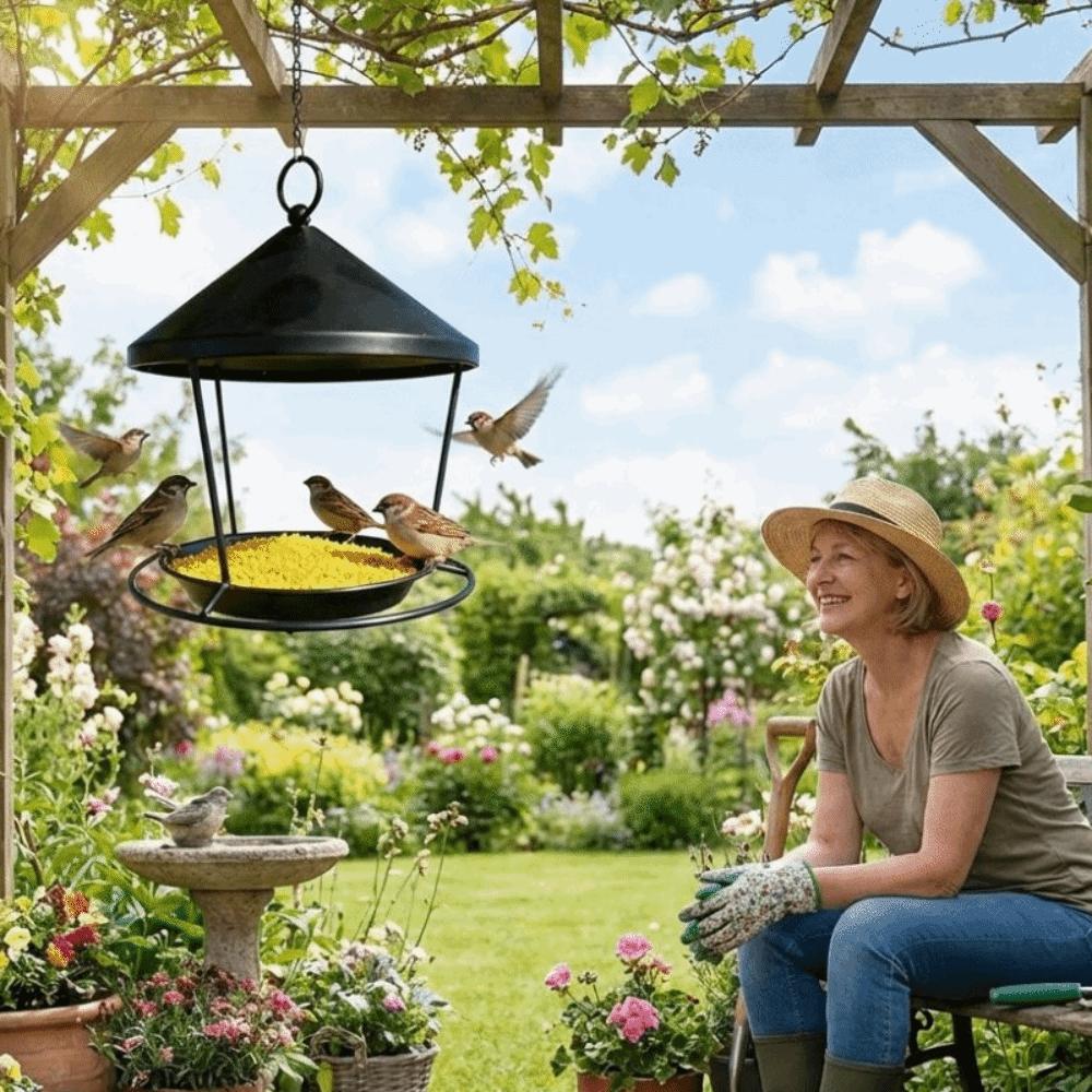 Rustproof Hanging Bird Feeder Spacious Holder Bird Water Bowl Bird Food Container  Patio