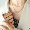 Douyin-Inspired Geometric Oval Double-Layer Clavicle Necklace In Titanium Steel