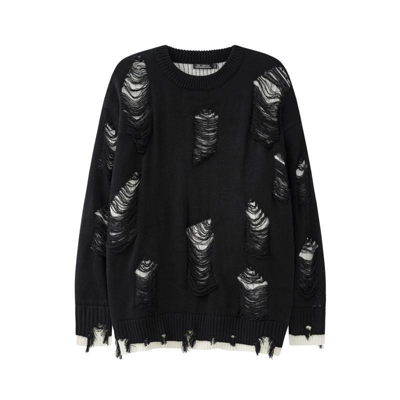 

FiveFive Retro Hole Fake Two свитера для мужчин и женщин Y2k Streetwear High Street Fashion Punk Style Loose Casual свитер M чёрный
