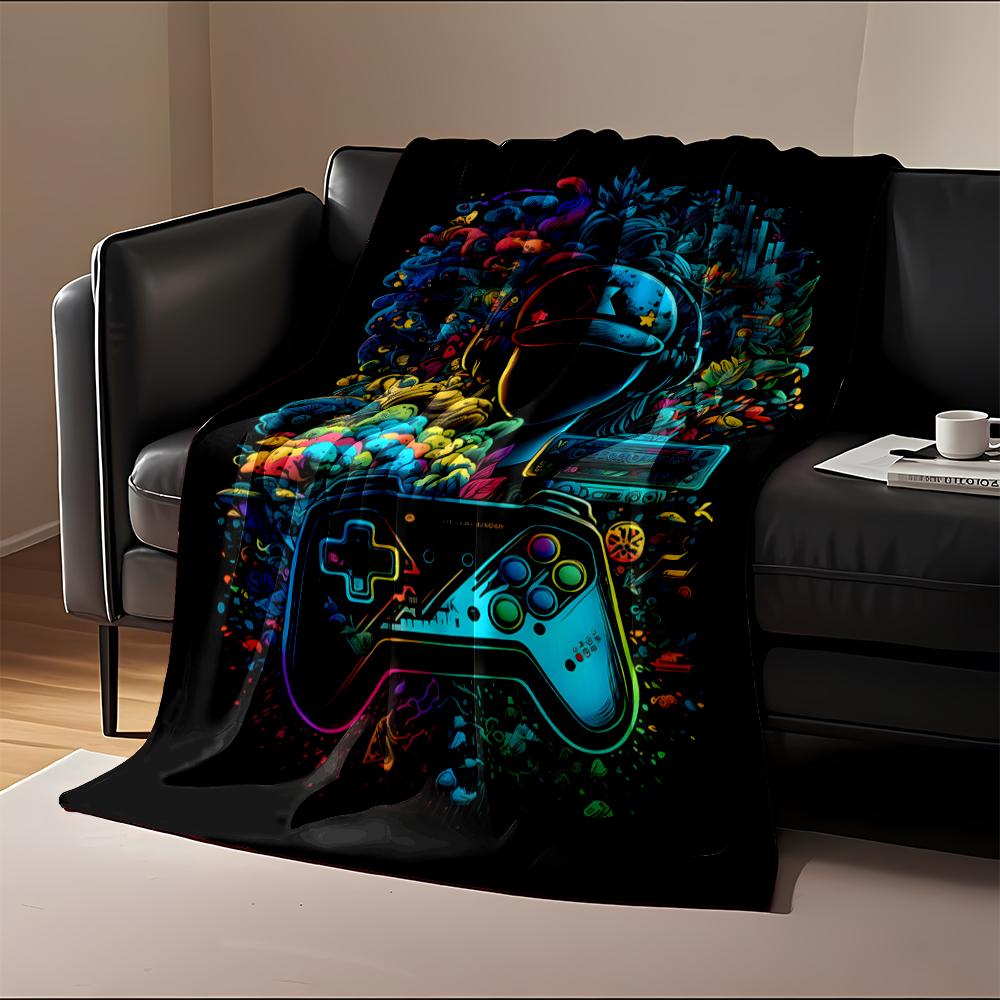 Colorful Gaming Artwork with Controller Design Flannel Blanket for Bedroom, Living Room, Sofa, and Nap Sofas