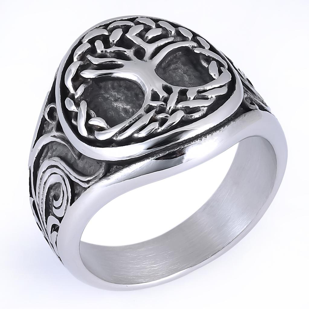 Mens Vintage Hip Hop Style Tree of Life Botanical Element Stainless Steel Ring